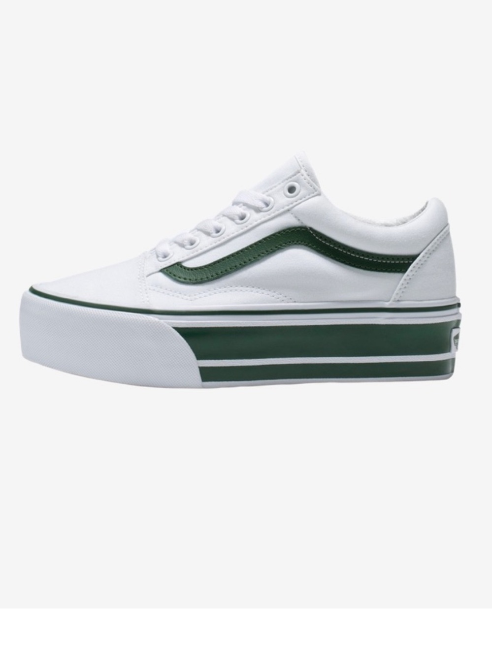 Vans White Low-Top Platform Sneakers with Green Stripe - Picture 3 of 10